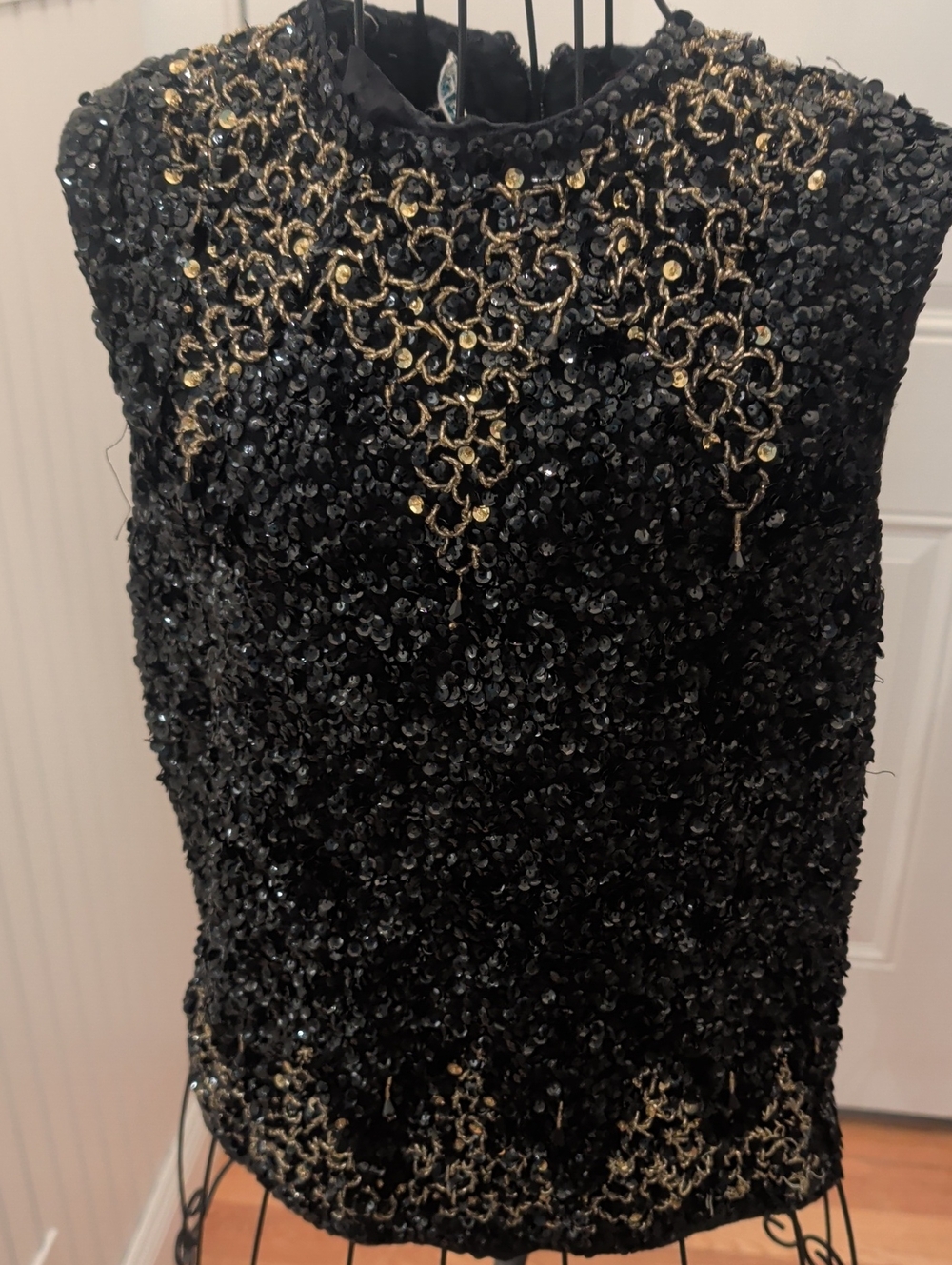 Vintage Black & Gold Sequined Beaded Top